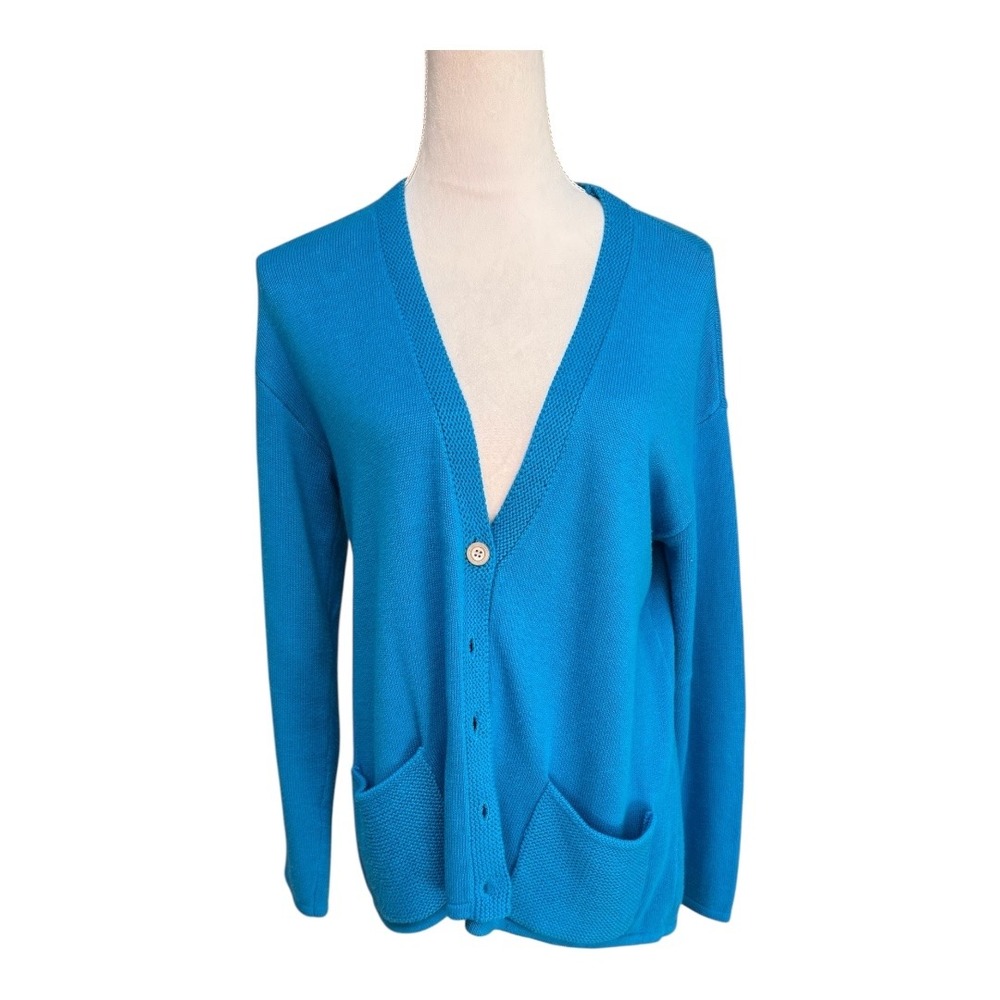 J Jill Women's Blue Cotton Blend Button Front Knit Cardigan‎ Sweater Size S